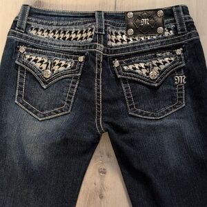 Miss Me Dark Blue Jeans with Black and White Embellishments